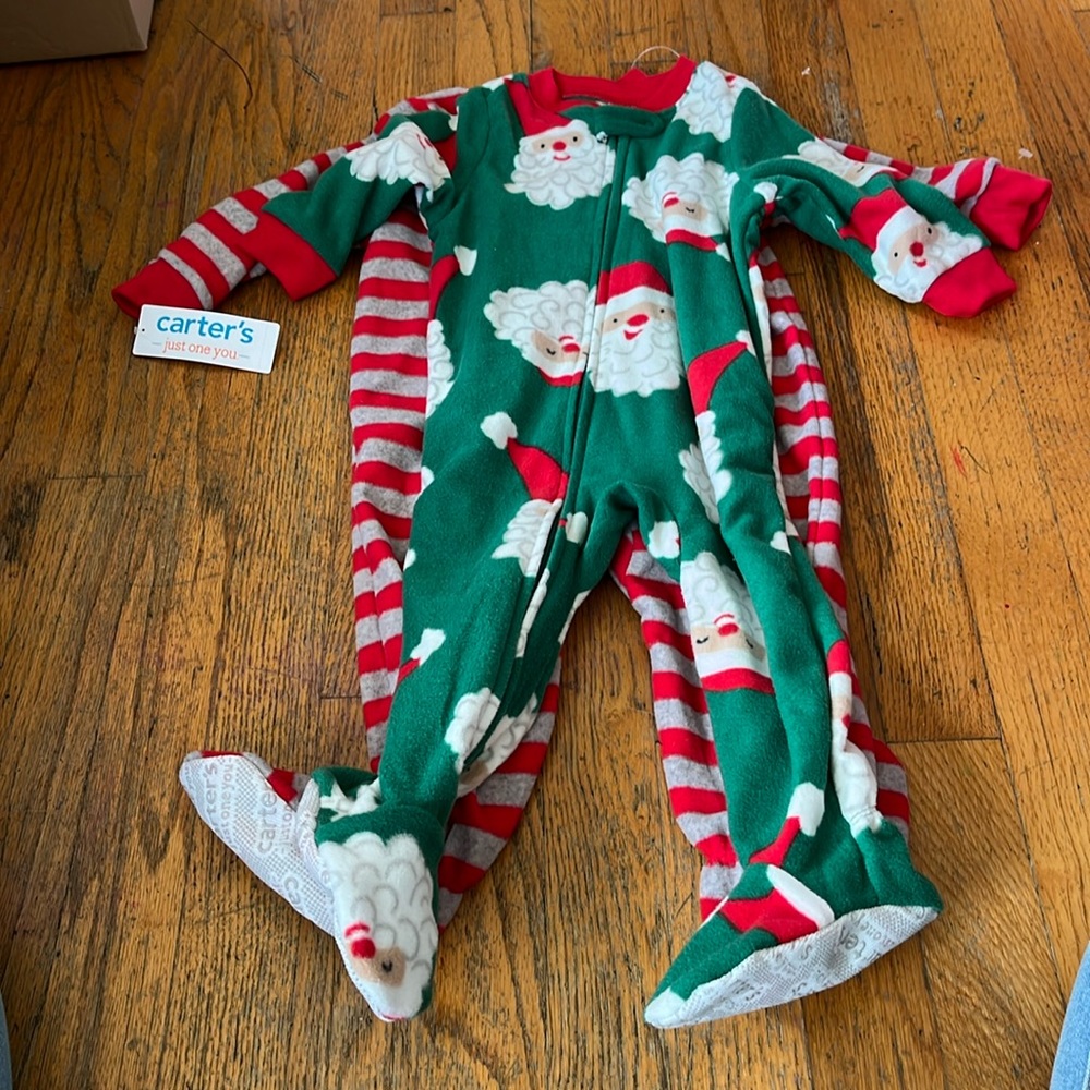 Carters microfleece Christmas Santa footed onesie pajama set